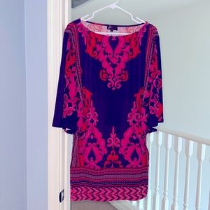 Stunning Hale Bob dress. Colors pop, and compliments always! Pink, red & purple